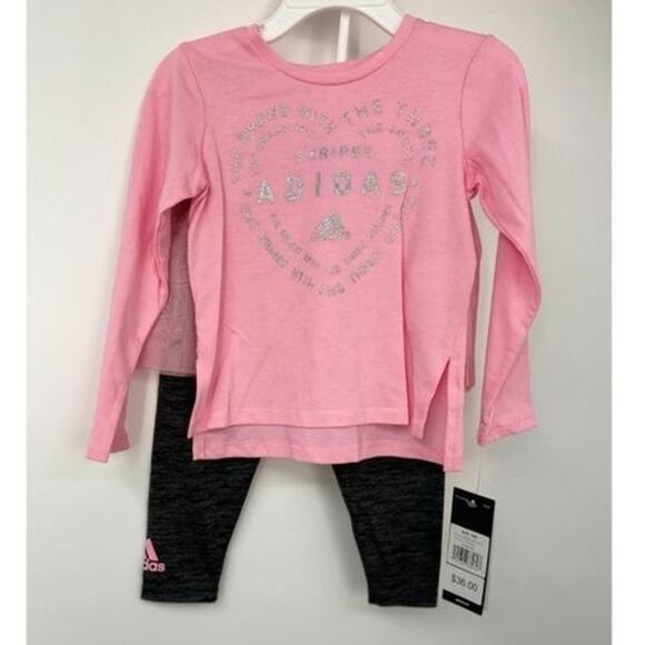 Adidas Girls 2 piece Pink Gray Shirt and Leggings with tutu NEW Size 24 months - Picture 1 of 11